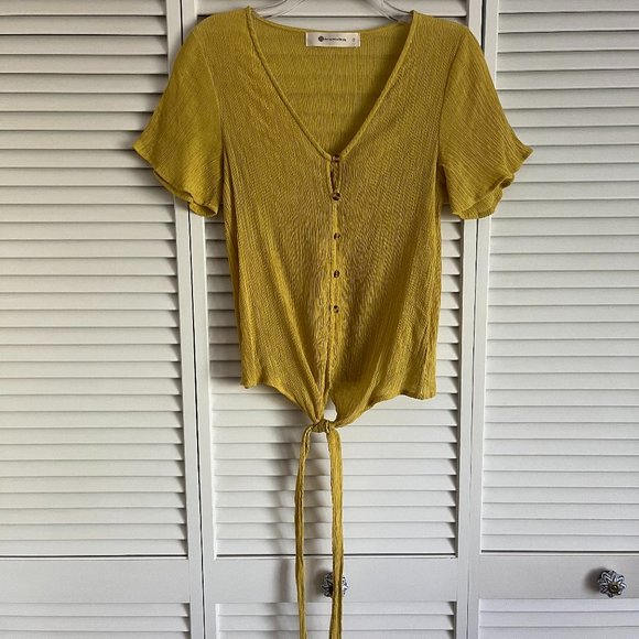 The Impeccable Pig v neck short sleeve blouse yellow women’s small - Picture 1 of 15